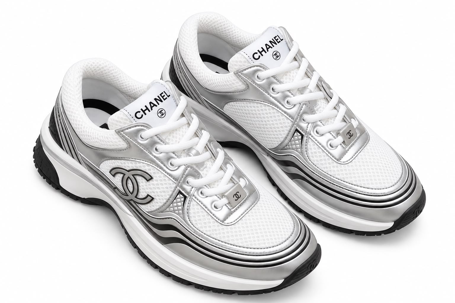 CHANEL Fabric & Laminated Sneakers