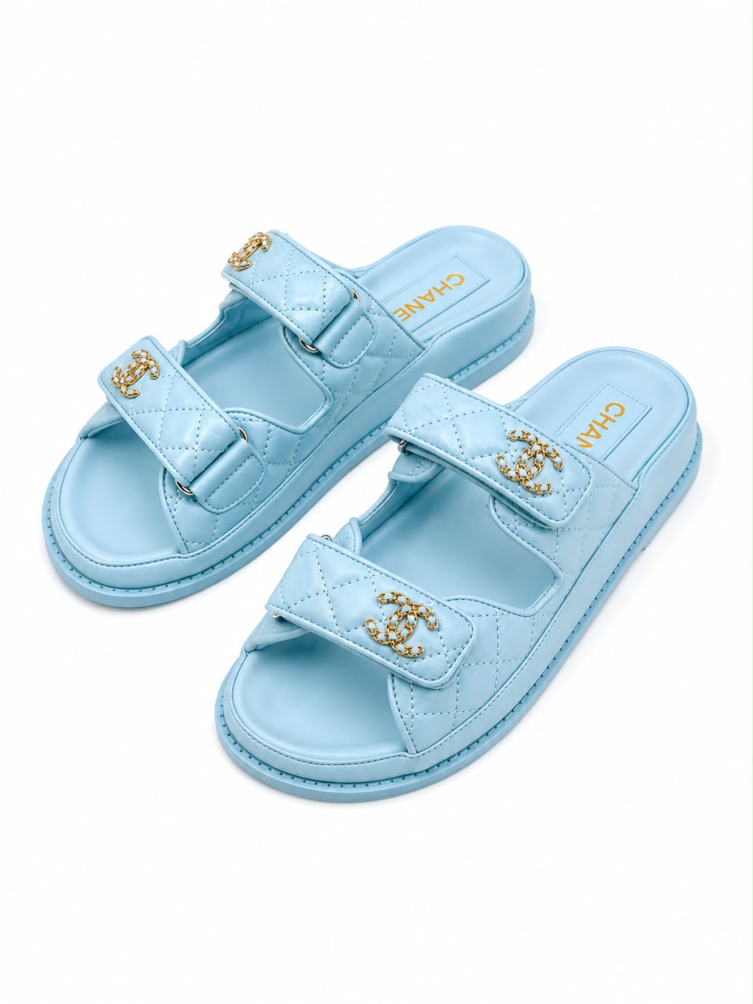 Chanel double-strap slide sandals - quilted lambskin or calfskin leather