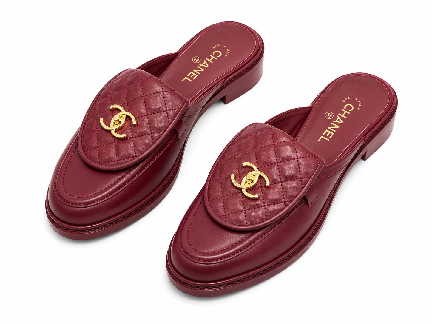 CHANEL  Quilted CC Leather Loafer Mule
